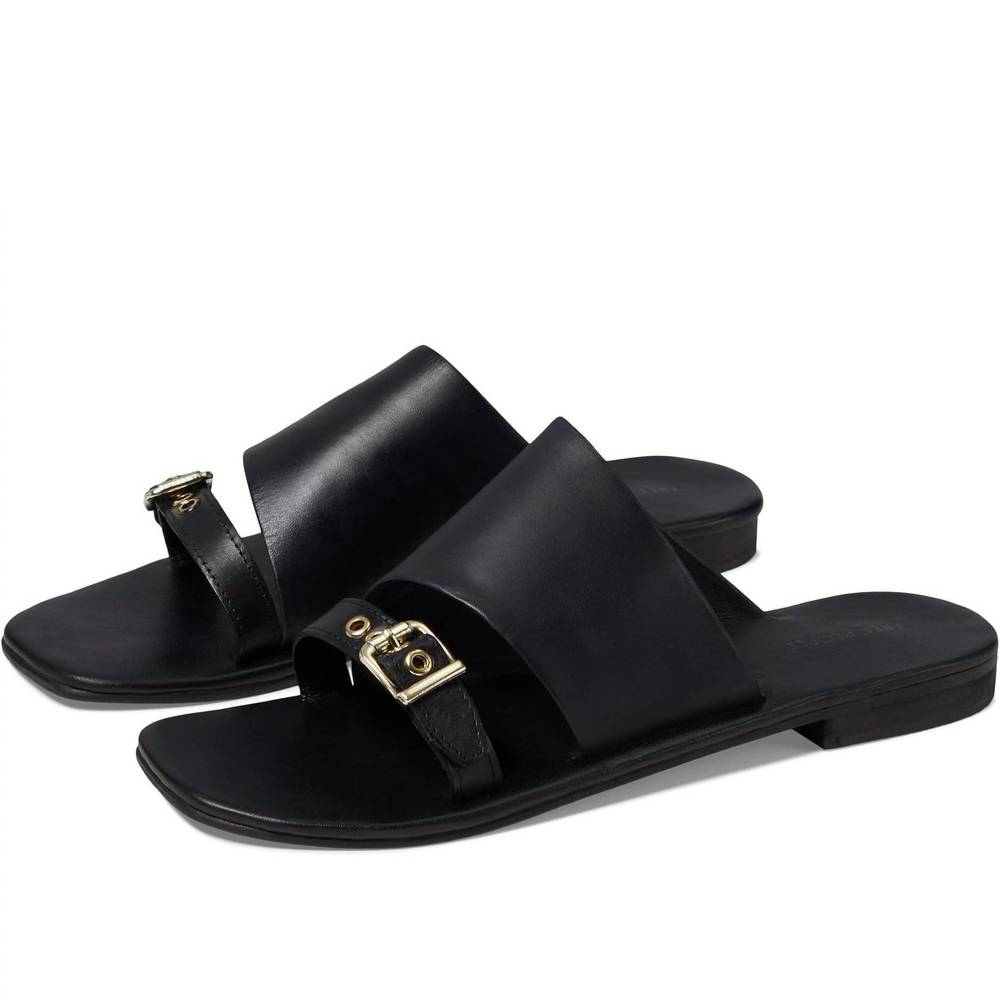 Free People Black Slide Sandals with Gold Buckle Detail